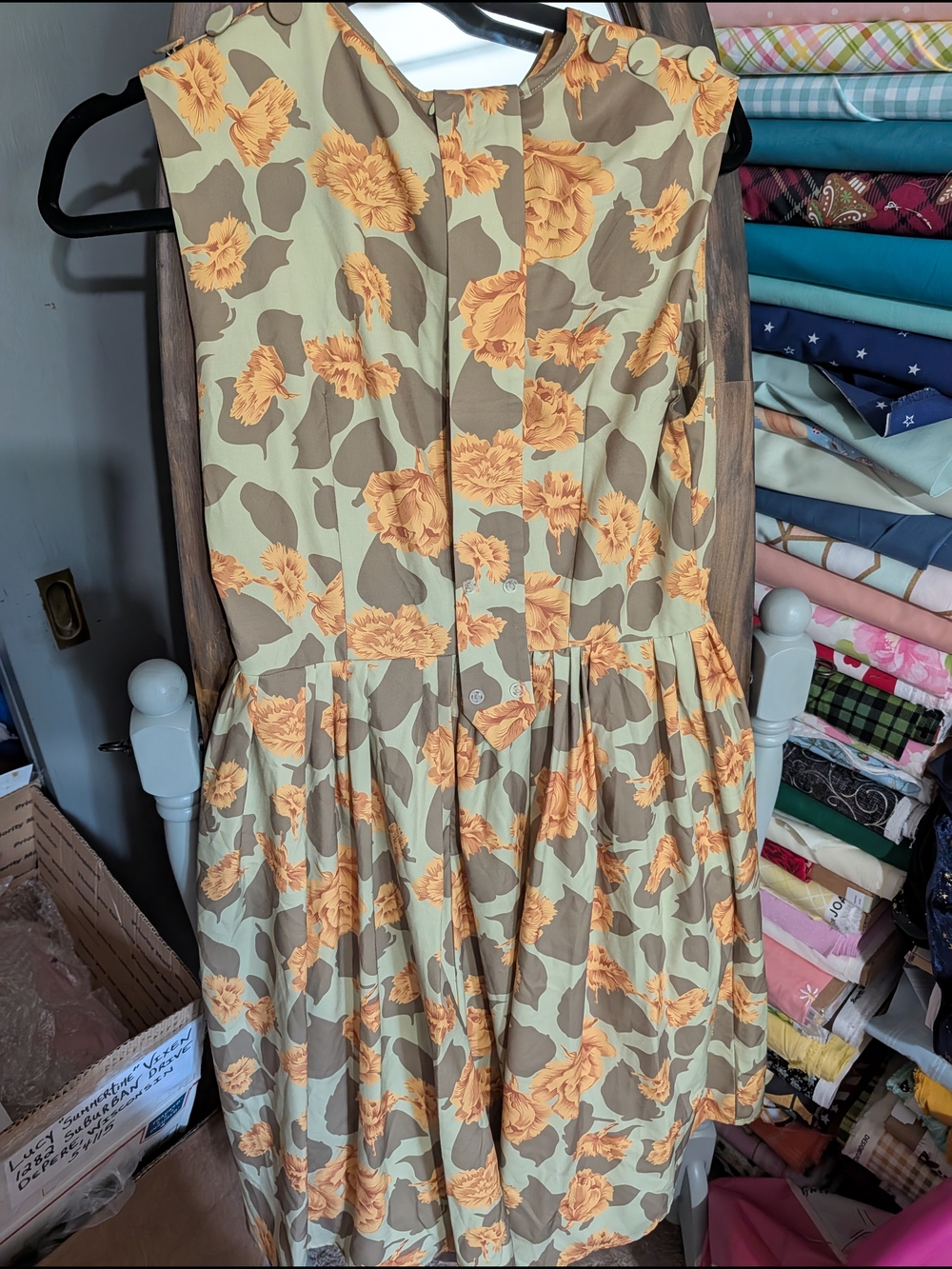 Floral Fit-and-Flare Dress in Sage and Mustard - Picture 4 of 4